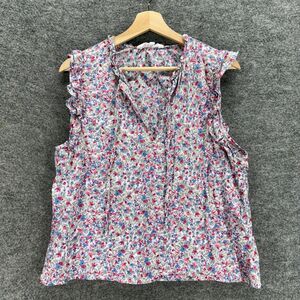BB Dakota Blouse Women XL White Floral V-Neck Tasseled Sleeveless Cotton Casual